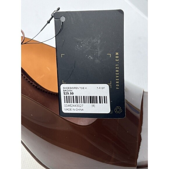 Brown Vinyl Spool Heeled Open Square Toe Slides 8 Transparent Mules x Forever21 - Picture 8 of 15